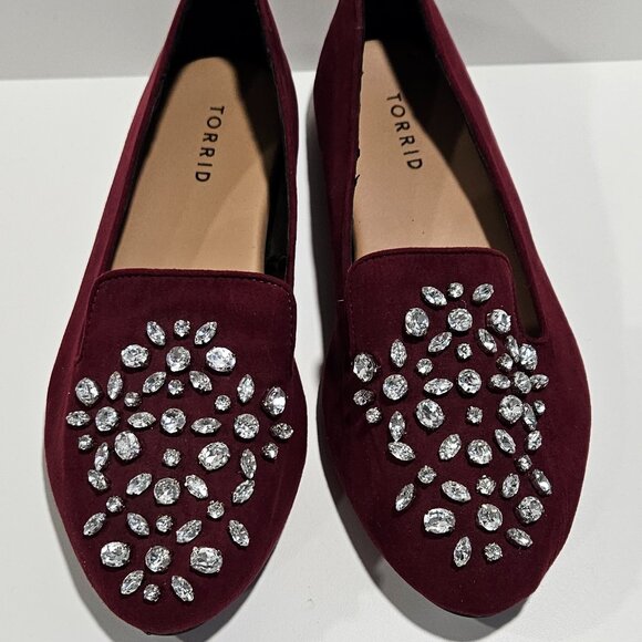 Torrid Maroon Rhinestone Embellished Loafers Flats 8W - Picture 10 of 10
